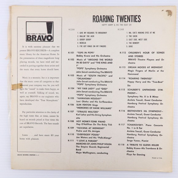 Happy Harry & His Two-Beat Six Music From The Roaring Twenties LP Record K-114 - Picture 2 of 16